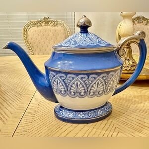 Vintage Bombay teapot blue white and silver